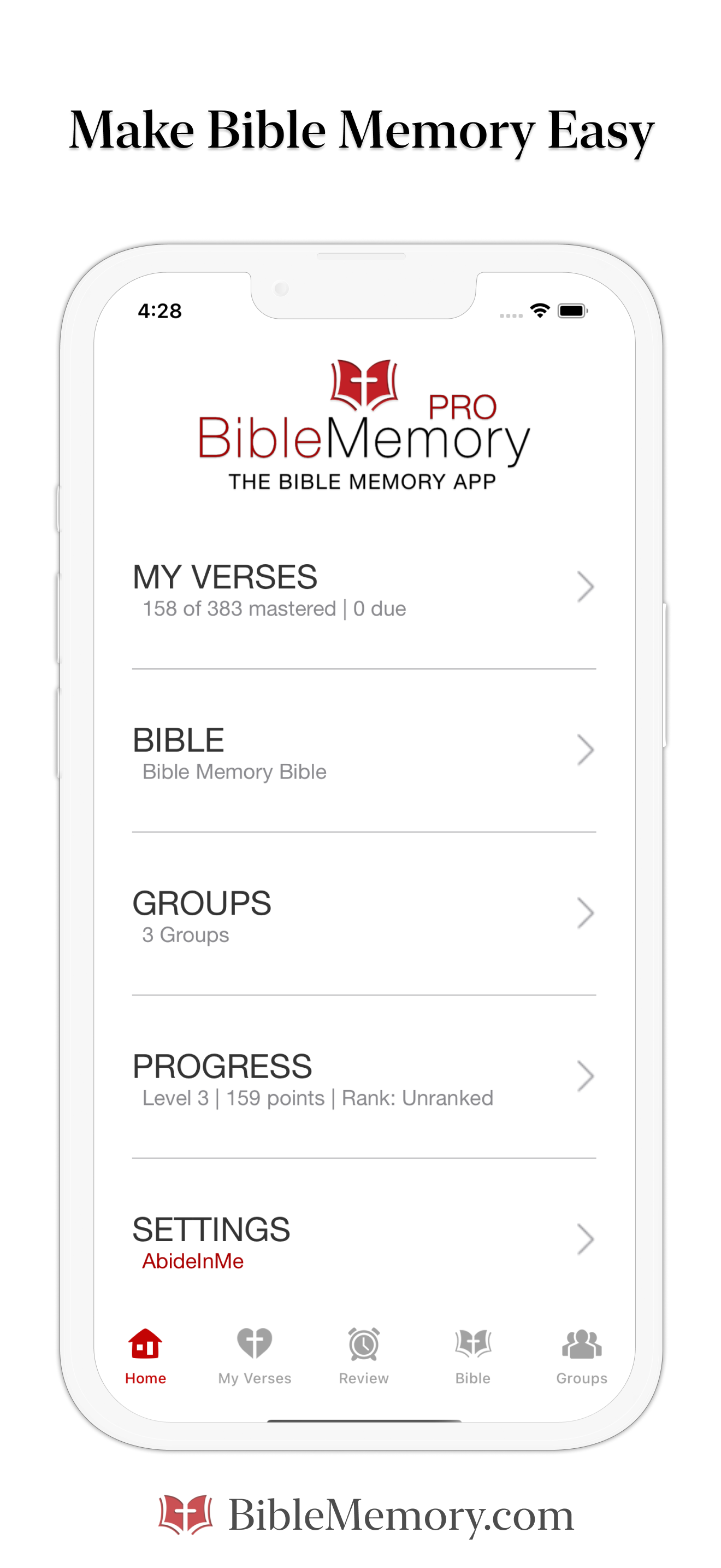 Bible Memory App - Home Screen